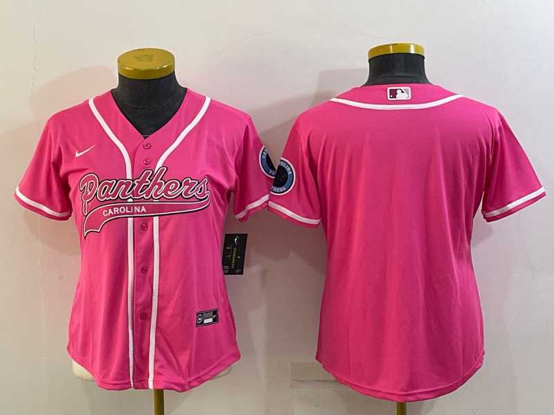 Womens Carolina Panthers Blank Pink With Patch Cool Base Stitched Baseball Jersey->women nfl jersey->Women Jersey